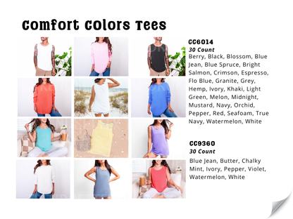 Comfort Colors Tees CC6014 and CC9360 mockup color options grid