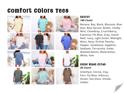 Comfort Colors Tees CC1717 and Color Blast C1745 mockup color options grid