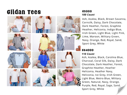 Gildan Tees G5000 and G64000 t-shirt mockup color options grid