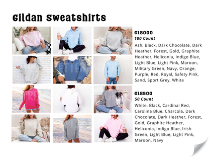 Gildan Sweatshirts G18000 and G18500 mockup color options grid
